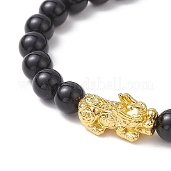 天然黒曜石ストレッチブレスレットセット  パイ秀  合金ビーズで  内径：2-3/8インチ（6cm）&nbsp;BJEW-JB12183