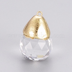 カット加工ガラスペンダント  真鍮パーツ  ドングリ  ゴールドカラー  30~32x20~21mm  穴：1.8mm&nbsp;GLAA-G071-01G