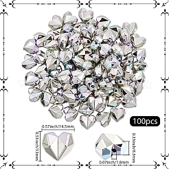 UVメッキ不透明CCBプラスチックビーズ100個  虹色の  ハート  多面カット  銀  13x14.5x8.5mm  穴：1.8mm&nbsp;MACR-PA0001-20