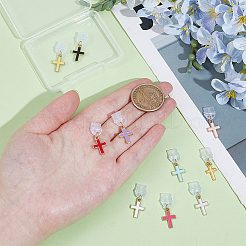 10 個のプラスチックモバイル防塵プラグ  合金エナメルペンダント付き  クロス  ミックスカラー  28mm  10個/セット&nbsp;HJEW-OC00207
