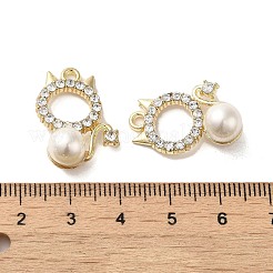 ラインストーン ペンダント付き合金  ABSの模造パールと  猫のチャーム  ゴールドカラー  23x17.5x8.5mm  穴：1.8mm&nbsp;FIND-B032-03G