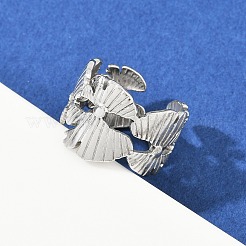 304ステンレススチール製調節可能な女性用オープンカフリング  葉  ステンレス鋼色  15mm  内径: 調節可能&nbsp;RJEW-K299-01P