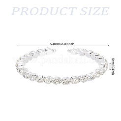 女性用合金ラインストーンカフバングル1個  フラットラウンド  プラチナ  1/4インチ（0.6cm）  内径：2-1/8インチ（5.3cm）&nbsp;BJEW-LP0012-02P