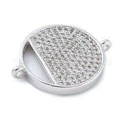 Rack Plating Brass Micro Pave Clear Cubic Zirconia Flat Round Connector Charms&nbsp;KK-A234-074P