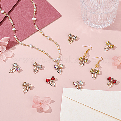 30色合金ラインストーンペンダント5個。  ハートちょう結びチャーム  ゴールドカラー  ミックスカラー  19.5x17.5x4mm  穴：2.6mm  6個/カラー&nbsp;FIND-GA0007-39