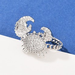 Brass Micro Pave Cubic Zirconia Cuff Rings&nbsp;RJEW-P167-02A-P