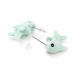 かわいいサメ樹脂スタッドピアス  女性用合金ピン付き動物イヤリング  ターコイズ  22x8x16mm  ピン：0.6mm&nbsp;LS-EJEW-K089-07P