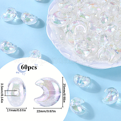60 個の UV メッキ透明アクリルビーズ  ムーン  クリアAB  25x22x17mm  穴：3.5mm&nbsp;PACR-SP0001-01