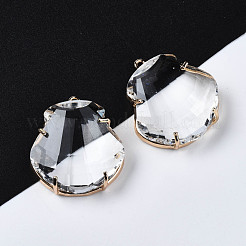 クリアガラスペンダント  真鍮パーツ  長持ちメッキ  多面カット  シェル形状  ライトゴールド  26x23x9.5mm  穴：1.4mm&nbsp;GLAA-Q088-025A