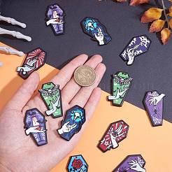 16スタイルの不透明プリントアクリルパーツ8個。  ハロウィン用  ヴァンパイアハンドチャーム付き棺  混合模様  41.5~43x23.5~26x2~3mm  穴：2mm  2個/スタイル&nbsp;SACR-SZ0001-21