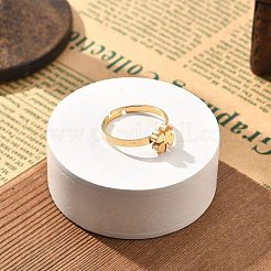 女性用304ステンレススチール調節可能リング  ゴールドカラー  クローバー  内径：18mm  クローバー：7.5x7mm&nbsp;RJEW-F169-01G-02