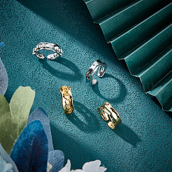 4Pcs 2 Colors Brass Twist Wave Open Cuff Rings Set for Women&nbsp;RJEW-NB0001-02