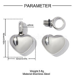 304ステンレスペンダント  ハートチャーム  ハンドポリッシュ  ステンレス鋼色  16x12mm  穴：5mm&nbsp;SA-OY003-64P-01