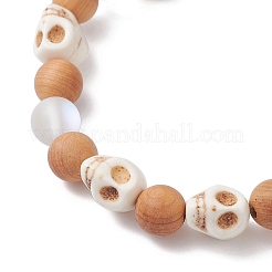 Natural Wood Round Beads Stretch Bracelets for Women&nbsp;BJEW-JB12588