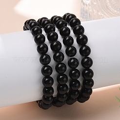 Natural Obsidian Beaded Stretch Bracelets&nbsp;X-BJEW-Q692-12-8mm