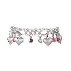 Heart 304 Stainless Steel Figaro & Ball Chains Double Layers Bracelets&nbsp;BJEW-JB13177-01