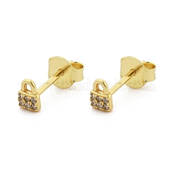Lock 925 Sterling Silver Micro Pave Clear Cubic Zirconia Stud Earrings for Women&nbsp;EJEW-K307-03A-G
