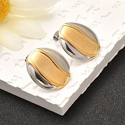 304ステンレススチールツートンスタッドピアス  ゴールデン·ステンレス鋼色  オーバル  24x22mm&nbsp;EJEW-F355-04GP-07