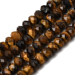 天然石タイガーアイビーズ連売り  多面カット  ロンデル  6x4mm  穴：1.2mm  99個/連  15.7インチ&nbsp;G-N0179-03-6x4mm