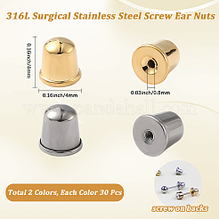 60Pcs 2 Colors 316L Surgical Stainless Steel Ear Nuts&nbsp;STAS-BBC0007-81
