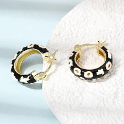 Flower Pattern Brass Enamel Hoop Earrings&nbsp;EJEW-G471-08G