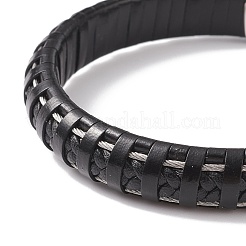 レザー編み込みコードブレスレット  304ステンレススチール製マグネット留め具付き  ブラック  ステンレス鋼色  8-7/8インチ（22.5cm）  11.5mm&nbsp;BJEW-E352-07-P