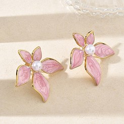 304 Stainless Steel Enamel & ABS Plastic Pearl Stud Earrings for Women&nbsp;SA-CBA2696-28G-01