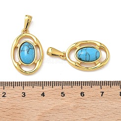 304ステンレススチール、合成ターコイズペンダント  ゴールドカラー  楕円形のチャーム  26x17x5.5mm  穴：8x3.5mm&nbsp;STAS-L309-21D-G