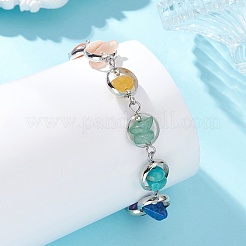 Chakra Brass Ring Link & Natural & Synthetic Mixed Gemstone Chips Beads Link Bracelets&nbsp;BJEW-TA00717-02