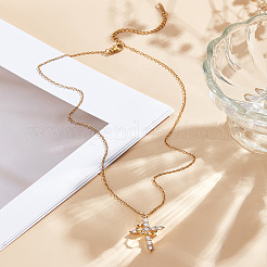 1Pc Brass Crystal Rhinestone Rotatable Crown Cross Pendant Cable Chain Necklaces for Women&nbsp;NJEW-LP0001-30