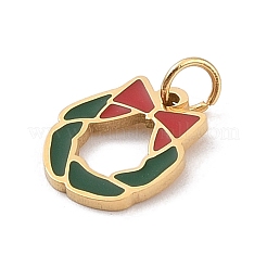 クリスマステーマ 304 ステンレススチールペンダント  エナメルと丸カン付き  14KGP本金メッキ  クリスマスリース  10.5x9x1mm  穴：3mm&nbsp;STAS-F305-05