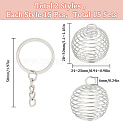 DIYのブランクケージチャームと鉄製キーホルダー作りキット  ラウンド  プラチナ  28~50x24~25mm  穴：6mm&nbsp;DIY-SC0024-63
