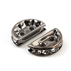 真鍮クリスタルラインストーンスペーサーバー  半円  2穴  ガンメタ色  12.5x3.5x7mm  穴：1.4mm&nbsp;RB-T019-02A-B