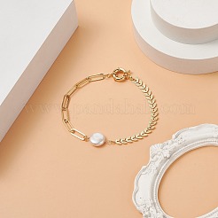 Natural Pearl Link Anklet with Brass Cob Chains for Women&nbsp;AJEW-AN00524
