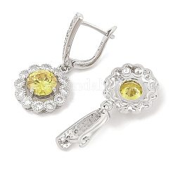 女性用真鍮パヴェキュービックジルコニアフラワーフープピアス  プラチナ  ミックスカラー  35x16mm&nbsp;EJEW-I304-25P