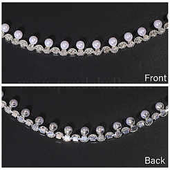 1ヤードの真鍮クリスタルラインストーンカップチェーン（模造真珠付き）  服飾材料  ホワイト  18.5x10mm&nbsp;OCOR-GL0001-08A