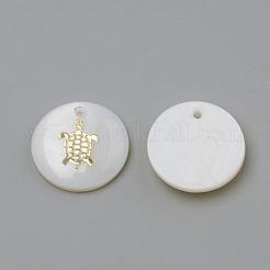 淡水シェルペンダント  フラットラウンド＆カメ  ゴールドカラー  16x3.5~4mm  穴：1.2mm&nbsp;SHEL-Q010-005G