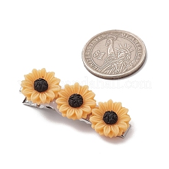 鉄フラットワニのヘアクリップ  樹脂ヒマワリと  プラチナ  46.5x16x14.5mm&nbsp;PHAR-JH00129
