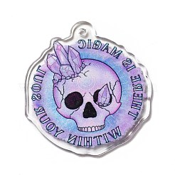 ハロウィンプリントアクリルパーツ  スカル模様  37.5x34x2mm  穴：2mm&nbsp;MACR-G059-04B