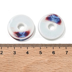 ヴィンテージの手作りツートンカラーの磁器ビーズ  ディスク  フラットラウンド  ホワイトスモーク  21~23x5~6mm  穴：2mm&nbsp;PORC-NH0002-01A