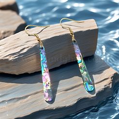 Acrylic Imitation Abalone Shell Long Bar with Alloy Hook Dangle Earrings&nbsp;WG65F43-01