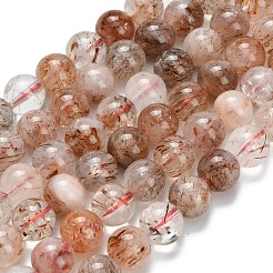 天然銅ルチルクォーツビーズ連売り  ラウンド  8.5mm  穴：1mm  約46個/連  15.35インチ（39cm）&nbsp;G-L642-B07-8mm