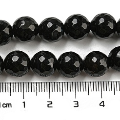 天然黒瑪瑙ラウンドビーズ連売り  染め＆加熱  多面カット  ブラック  10mm  穴：1mm  約38個/連  14.56インチ&nbsp;G-L084-10mm-28