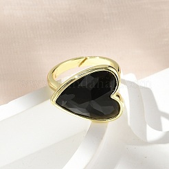ハート真鍮天然黒曜石指輪  長持ちメッキ  20x18mm  内径：18mm&nbsp;RJEW-D304-01G-G