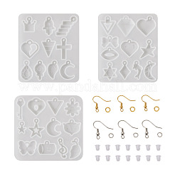 DIYイヤリング作成キット  3個のペンダントシリコンモールドを含む  40個の真鍮ピアスフック  80PCS丸カン  60個のプラスチック製イヤーナット  ホワイト  6~82x6~79x0.8~4mm  穴：1.5mm  内径：11.5~25x7~22mm&nbsp;DIY-BG0001-64