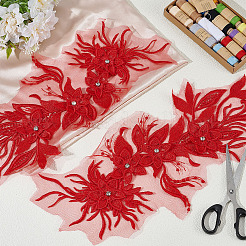 化学繊維鉄アクリル刺繍レースカラー2個  縫製アクセサリー  花  レッド  490x180x7mm&nbsp;DIY-ME0001-89B