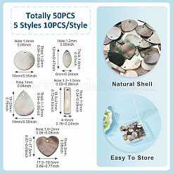 50個 5スタイル 天然ブラックリップシェル＆淡水ペンダント  混合図形  12~21x6~19.5x1~2mm  穴：1~2mm  10個/スタイル&nbsp;SHEL-TA0001-22