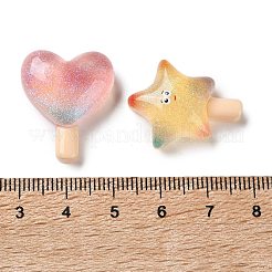 クリア樹脂カボション  混合図形  グリッターパウダー付き  ミックスカラー  24~25x18~20x7~9mm&nbsp;CRES-L050-05