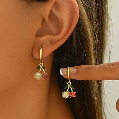 Brass Cubic Zirconia Cherry Hoop Earrings&nbsp;HQ2807