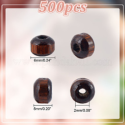 染色天然木ビーズ  ラウンド  無鉛の  ココナッツブラウン  6x4~5mm  穴：2mm  500pc&nbsp;WOOD-GO0001-07B